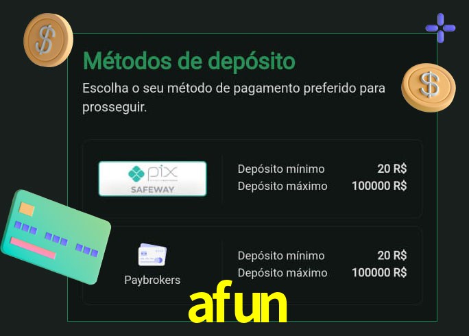O cassino afun oferece uma grande variedade de métodos de pagamento